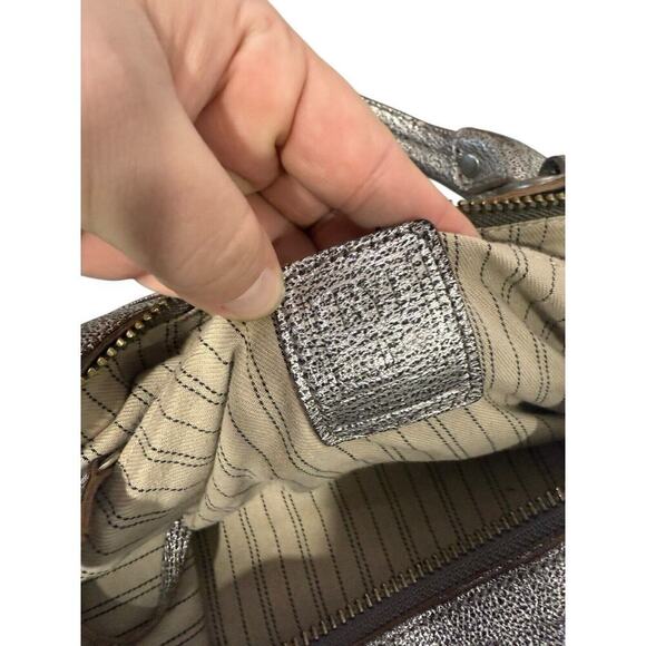 Frye Melissa Satchel/Crossbody Bag Distressed Leather Metallic Gray MSRP $388 - Picture 7 of 16